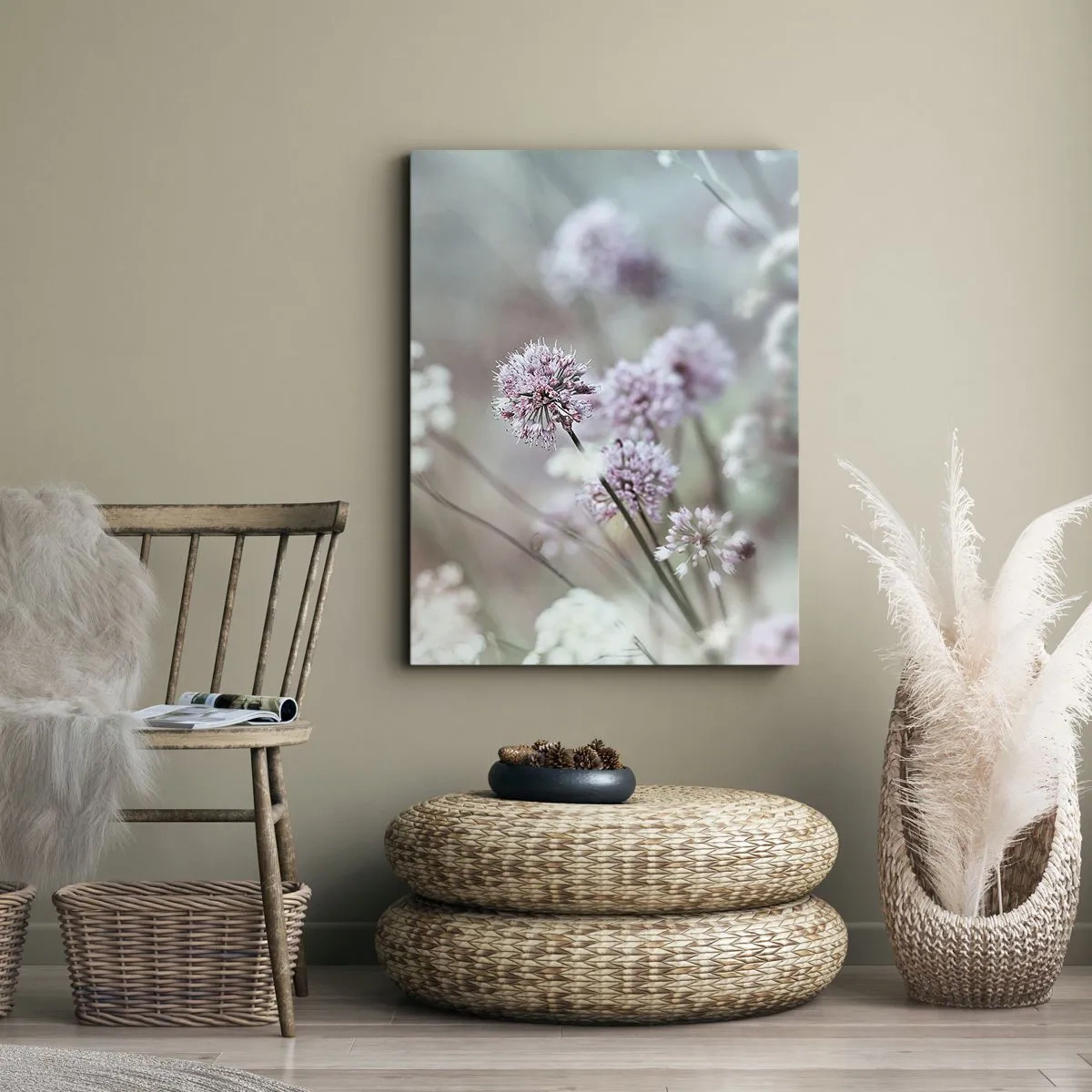 Canvastavla - Bild på duk - Söta örtfiligraner - 65x120 cm