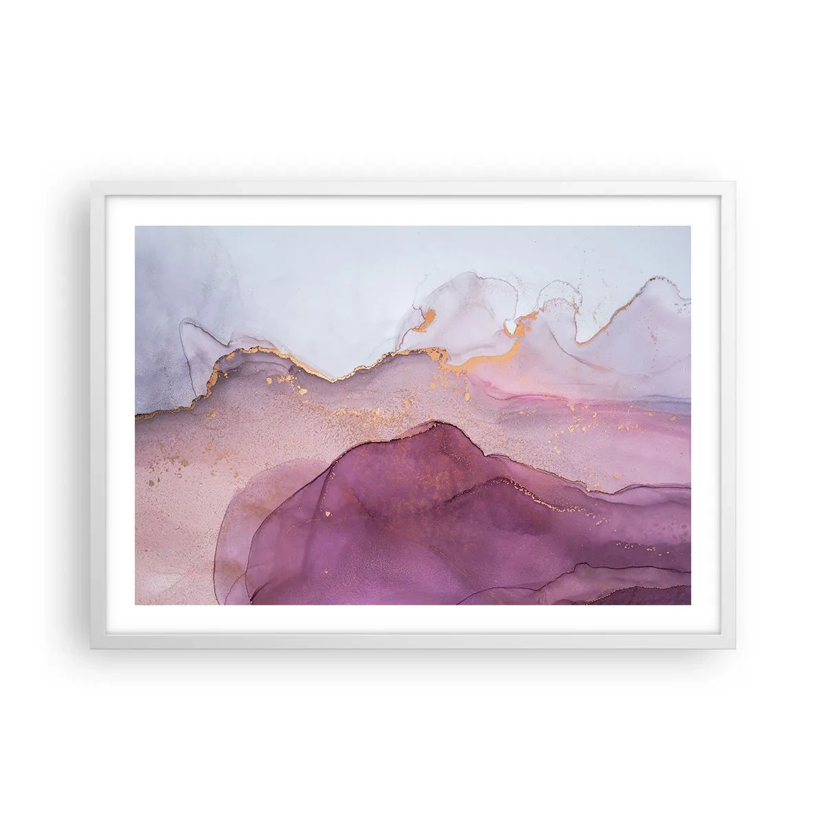 Affisch i vit ram - Lila och violett vågor - 70x50 cm