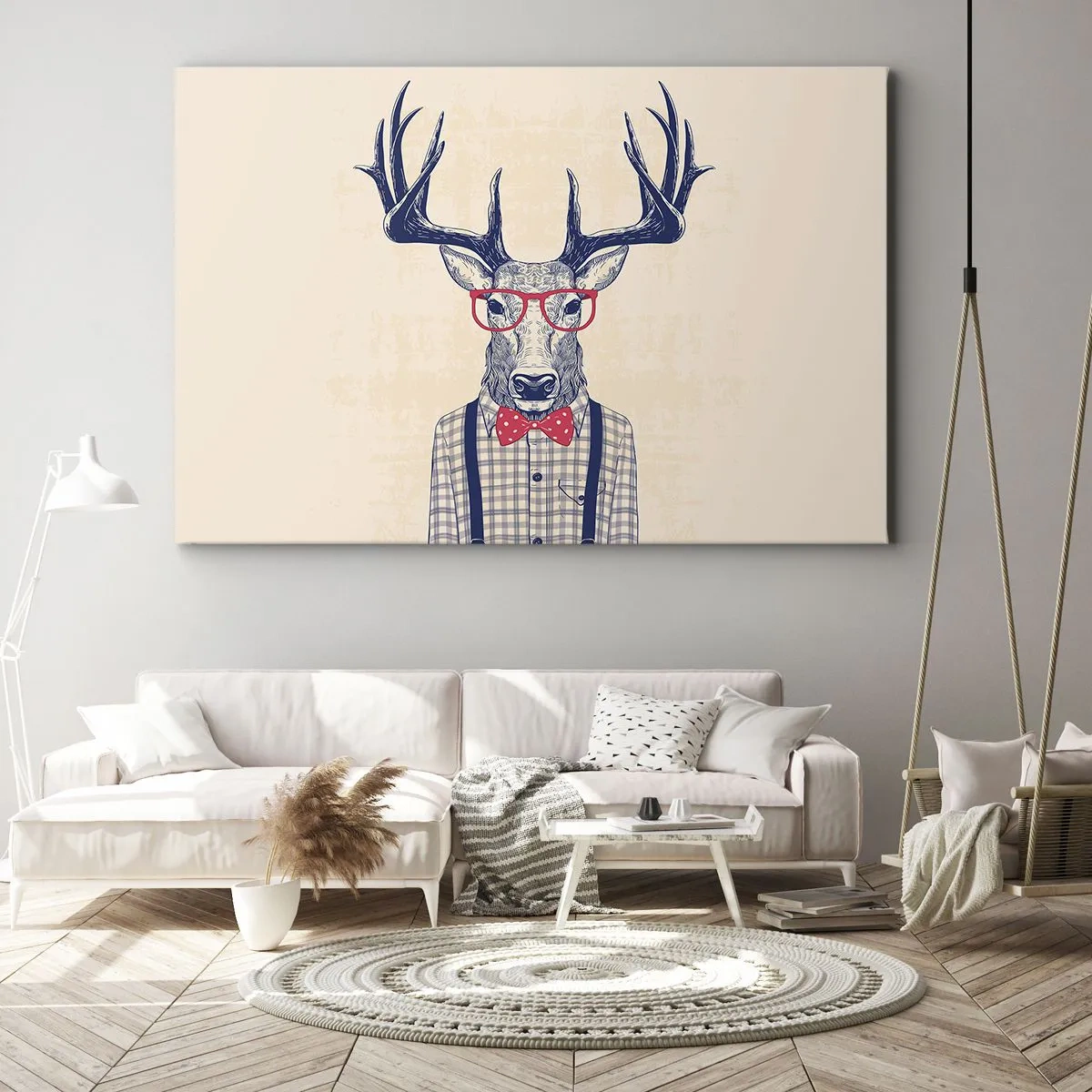 Canvastavla - Bild på duk - Stiliserad grafik av en hjort med glasögon och fluga - 70x50cm - Rolig extravagans - Modern väggdekoration för vardagsrum och sovrum ARTTOR