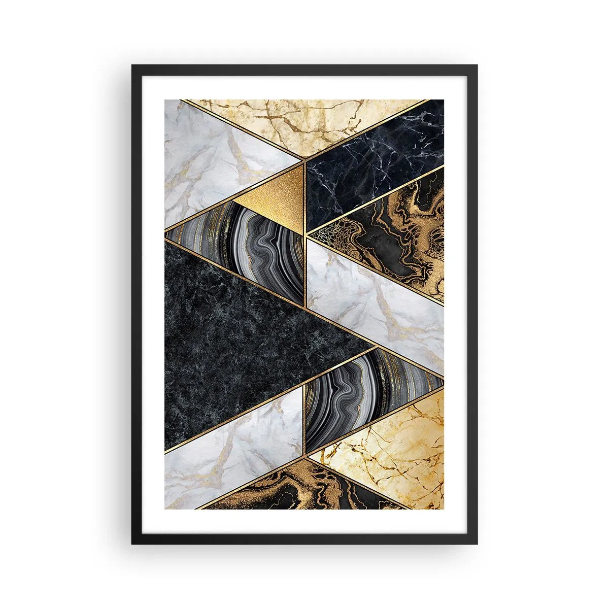Affisch i svart ram - Marmorgeometri i nyanser av guld, svart och vitt - 50x70cm - Sten vid sten - Modern väggdekoration för vardagsrum och sovrum ARTTOR