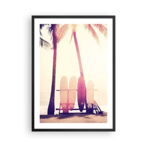 Affisch i svart ram - Surfbrädor uppradade under palmer på stranden - 50x70cm - Det blir en underbar dag - Modern väggdekoration för vardagsrum och sovrum ARTTOR