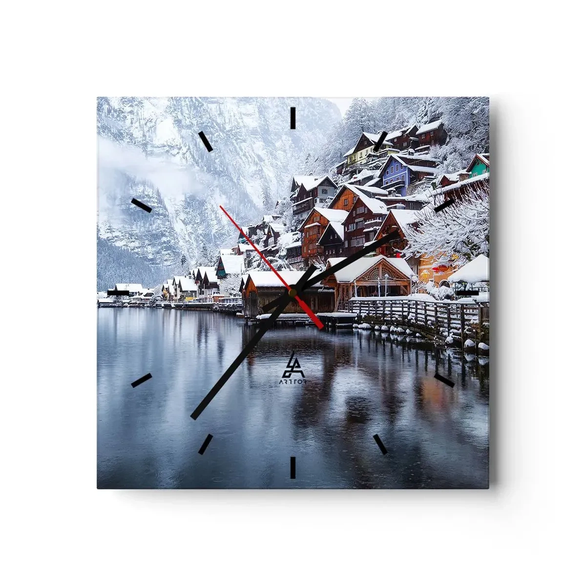Väggklocka - Klocka på glas - I vinterns dräkt - 40x40 cm