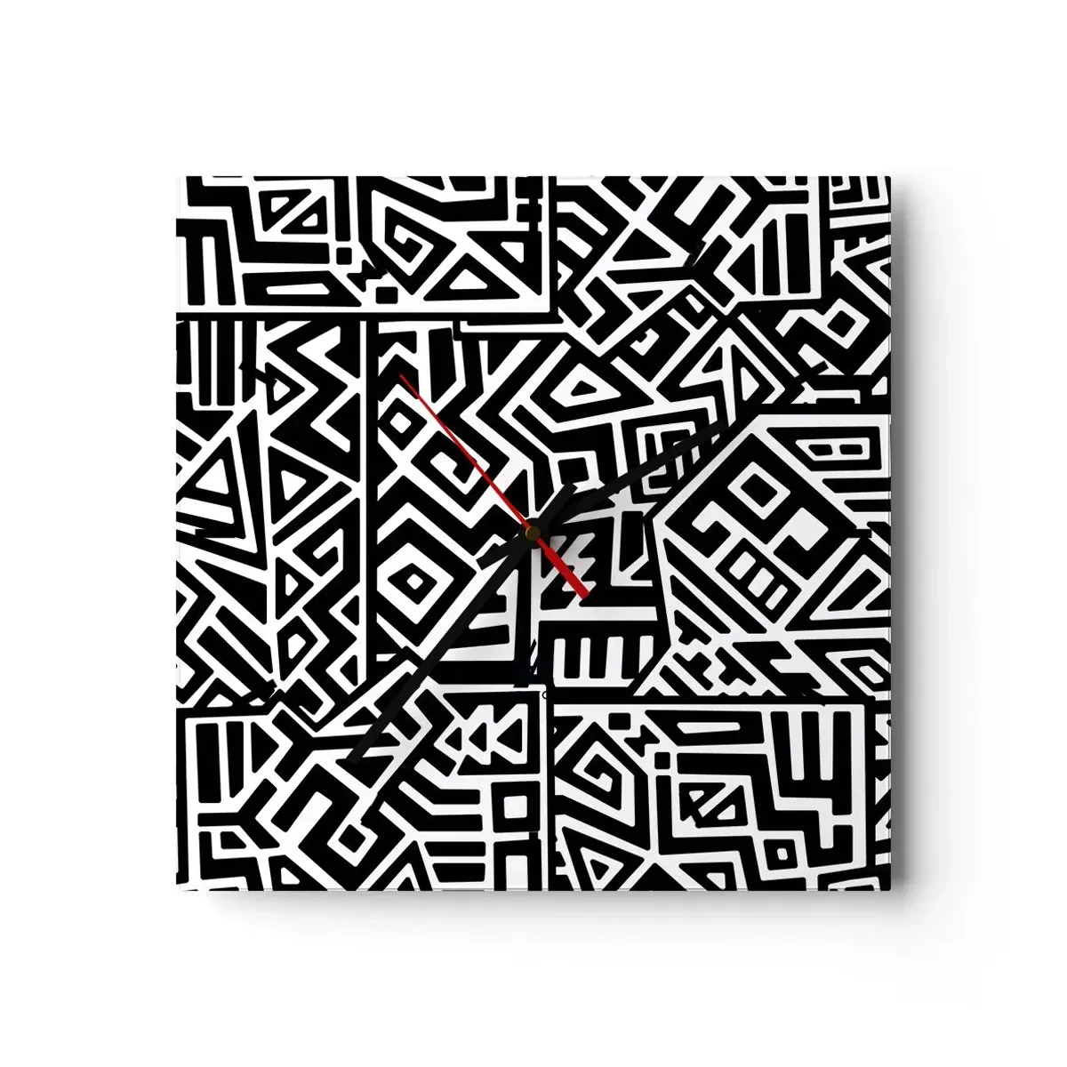 Väggklocka - Klocka på glas - Prekolumbisk komposition - 40x40 cm