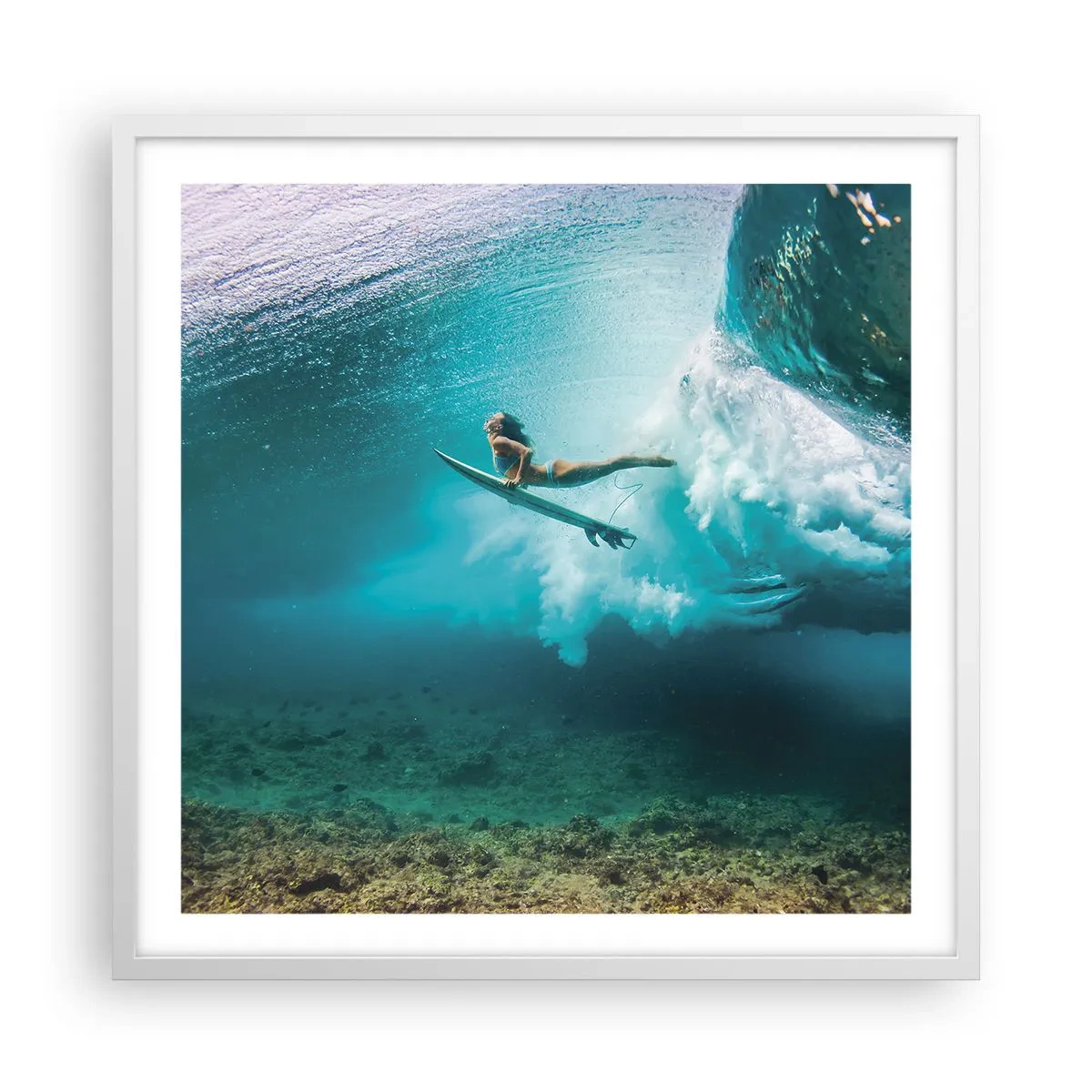 Affisch i vit ram - Undervattenvärld - 60x60 cm