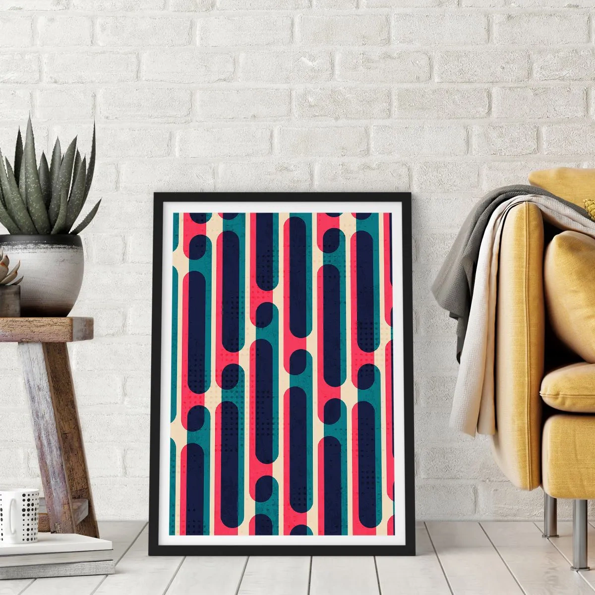Affisch i svart ram - Geometriskt mönster i nyanser av rött och blått - 50x70cm - In och framåt - Modern väggdekoration för vardagsrum och sovrum ARTTOR