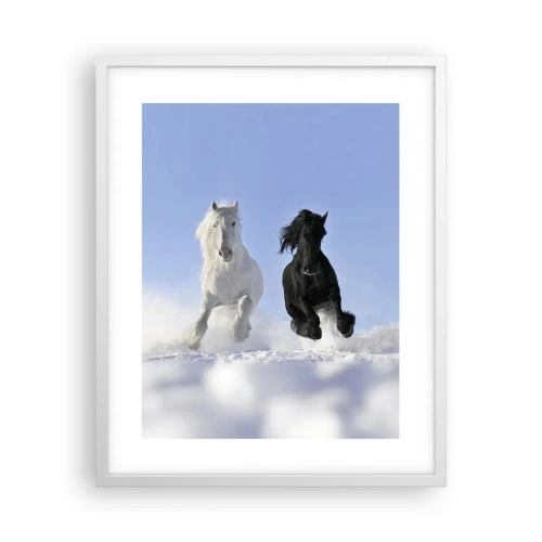 Affisch i vit ram - Svart-vit galopp - 40x50 cm