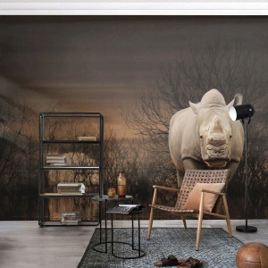 Självhäftande Fototapet Deluxe Sticker - Vit mot naturen - Noshörning, Djur, Afrika - 400x280 cm