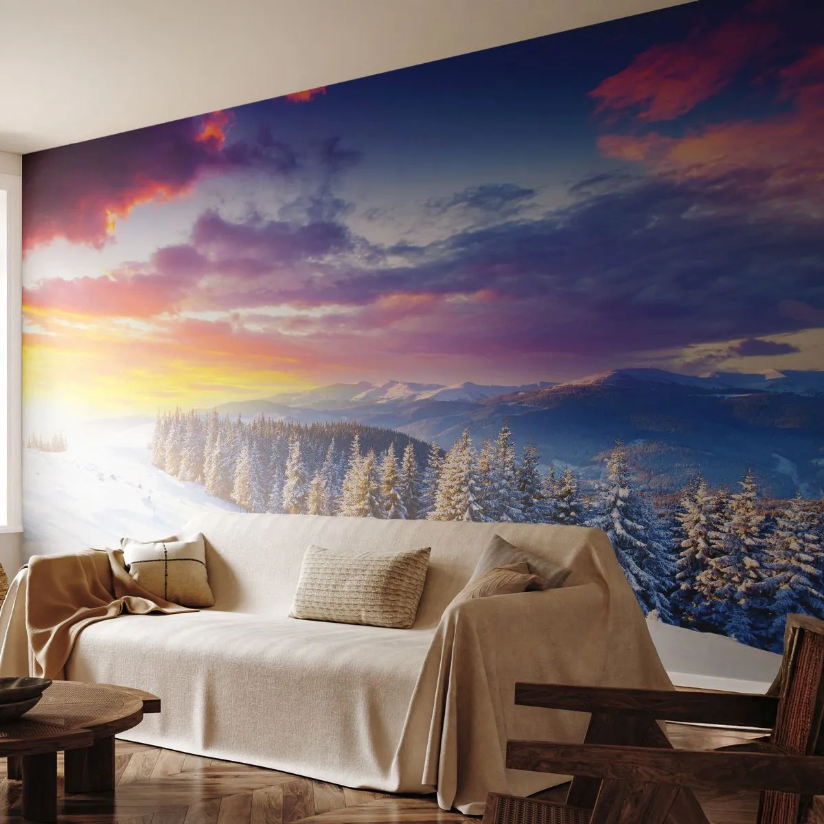 Fototapet Premium Canvas - Mitt på blanka dagen - Landskap, Berg, Vinter - 400x280 cm