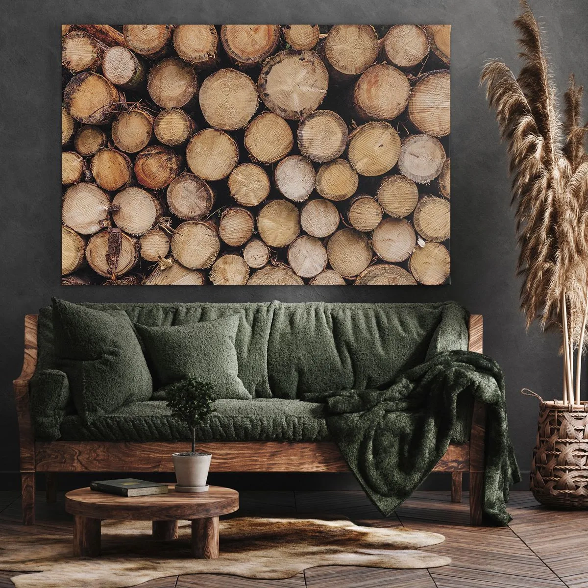 Canvastavla - Bild på duk - Högar av fällda trädstammar arrangerade i harmoni - 70x50cm - Ny början - Modern väggdekoration för vardagsrum och sovrum ARTTOR