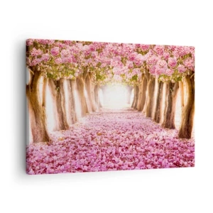Canvastavla - Bild på duk - En allé med blommande träd i nyanser av rosa - 70x50cm - Vägen till paradiset - Modern väggdekoration för vardagsrum och sovrum ARTTOR