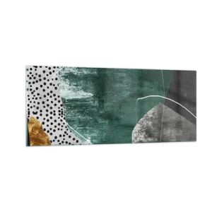 Glastavla - Bild på glas - Färgstark abstraktion med en guldflinga - 100x40 cm