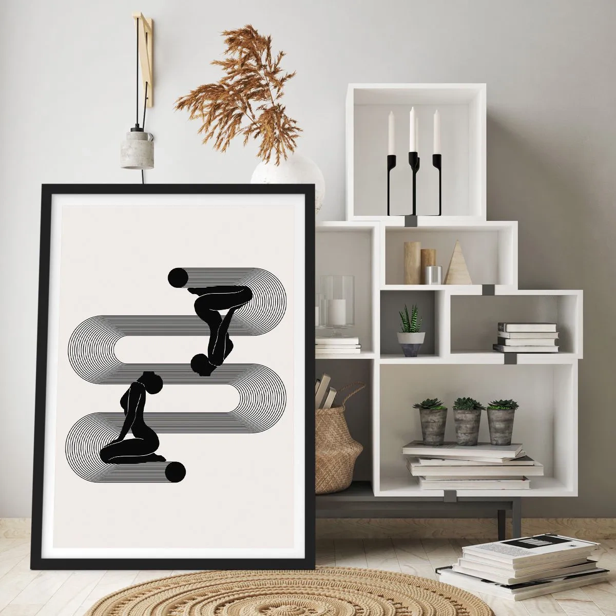 Affisch i svart ram - Minimalistisk grafik av kvinnliga silhuetter med en optisk illusionseffekt - 50x70cm - Sensuell symmetri - Modern väggdekoration för vardagsrum och sovrum ARTTOR