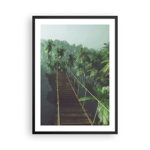 Affisch i svart ram - En hängbro i en tropisk skog full av palmer - 50x70cm - Över grönskans kaos - Modern väggdekoration för vardagsrum och sovrum ARTTOR