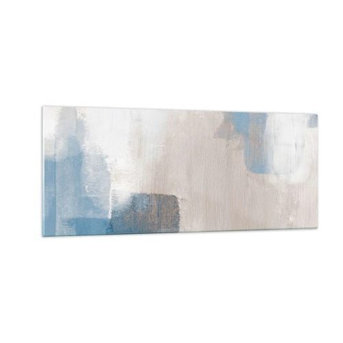 Glastavla - Bild på glas - Rosa abstraktion bakom en blå slöja - 100x40 cm