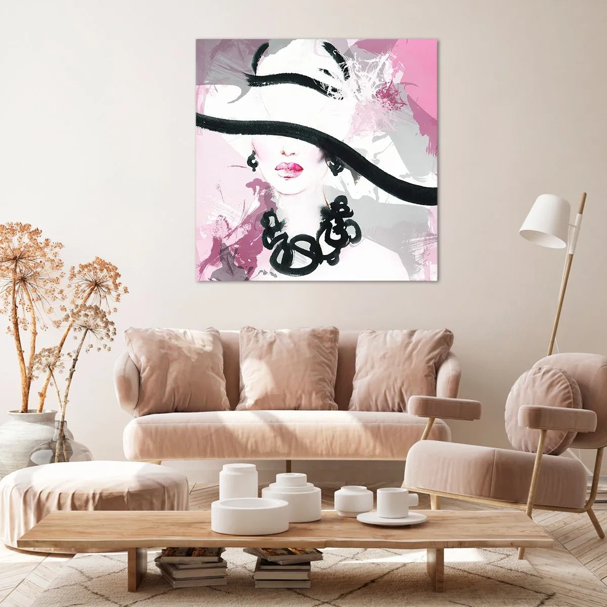 Canvastavla - Bild på duk - En damportätt i svart och rosa - 30x30 cm