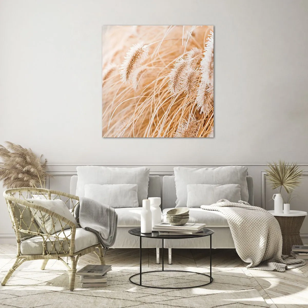 Glastavla - Bild på glas - Gyllene gräsrassel - 40x40 cm