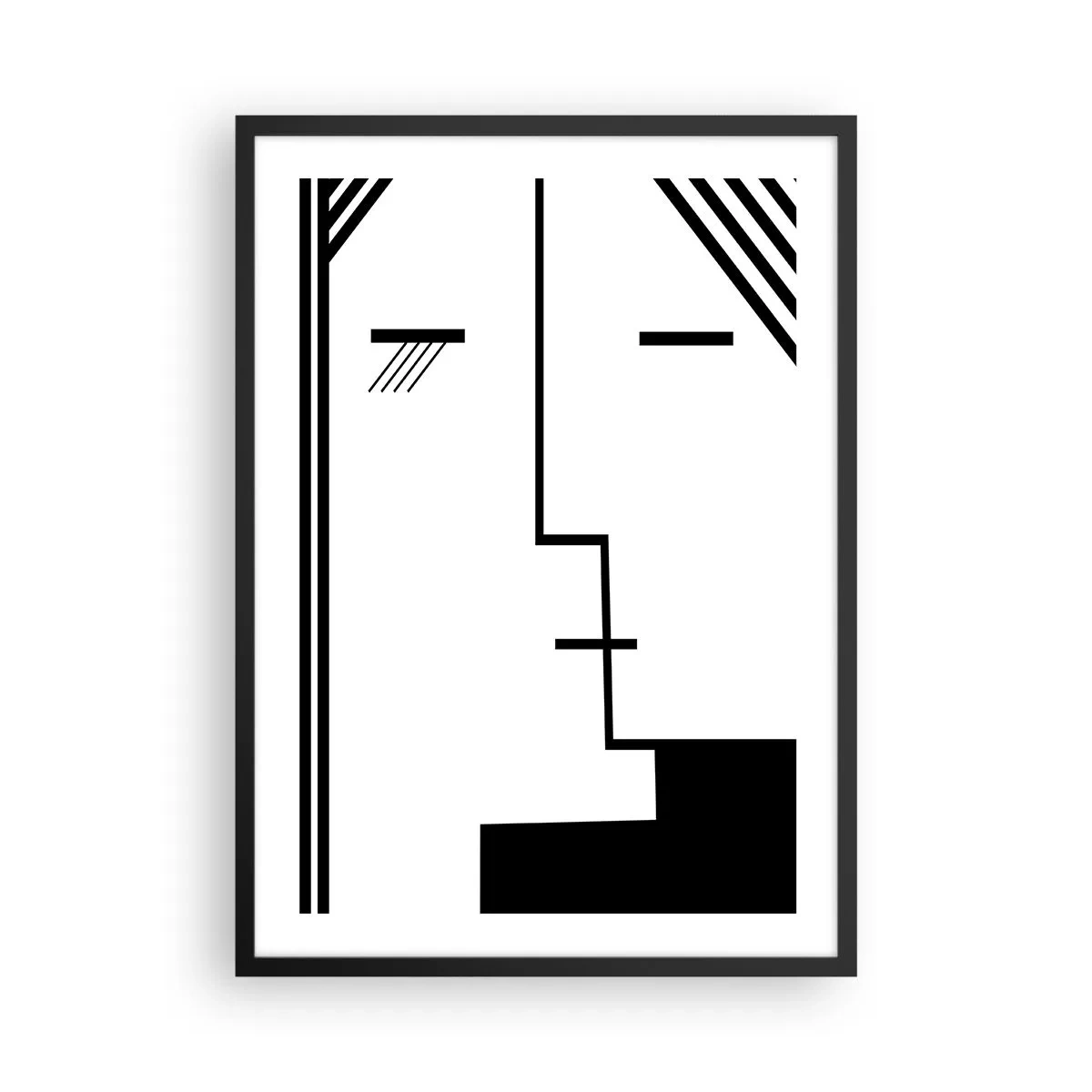 Affisch i svart ram - Ett minimalistiskt, abstrakt ansikte i svartvitt stil. - 50x70cm - Bara en kyss - Modern väggdekoration för vardagsrum och sovrum ARTTOR