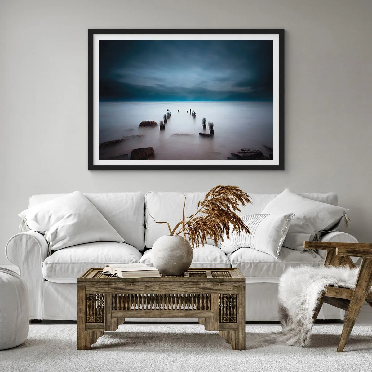 Affisch i svart ram - Fundersam sjö - 70x50 cm