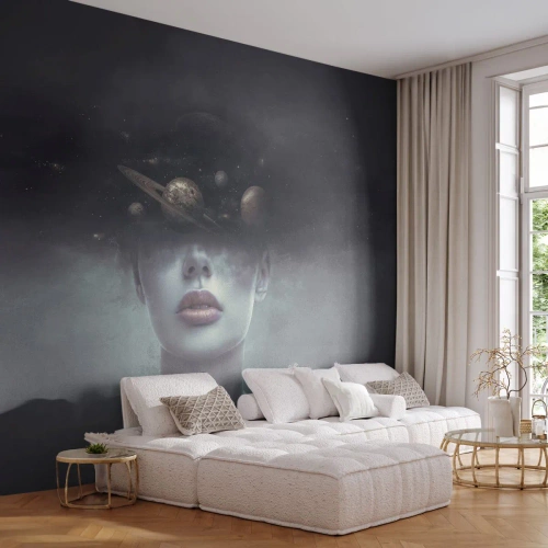 Fototapet Premium Canvas - Och planeterna blir galna... - Abstraktion, Kvinnans ansikte, Kosmos - 100x70 cm