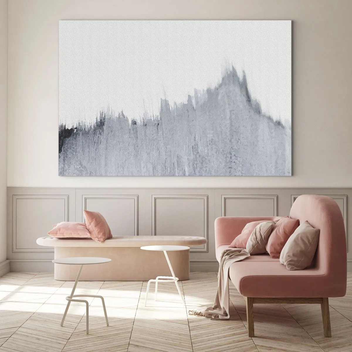 Glastavla - Bild på glas - En abstrakt komposition i grå nyanser som liknar en skiva mot en vit bakgrund. - 70x50cm - Mystisk skiva - Modern väggdekoration för vardagsrum och sovrum ARTTOR