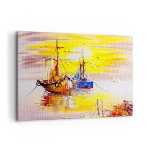 Canvastavla - Bild på duk - Välförtjänt vila i hamnen - 100x70 cm