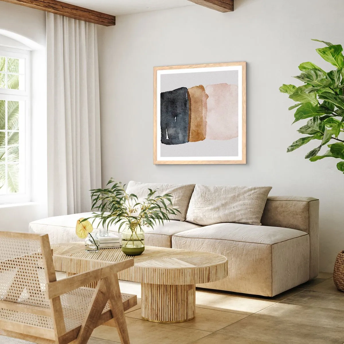 Affisch i ram av ljusek - Komposition av jordens färger - 60x60 cm