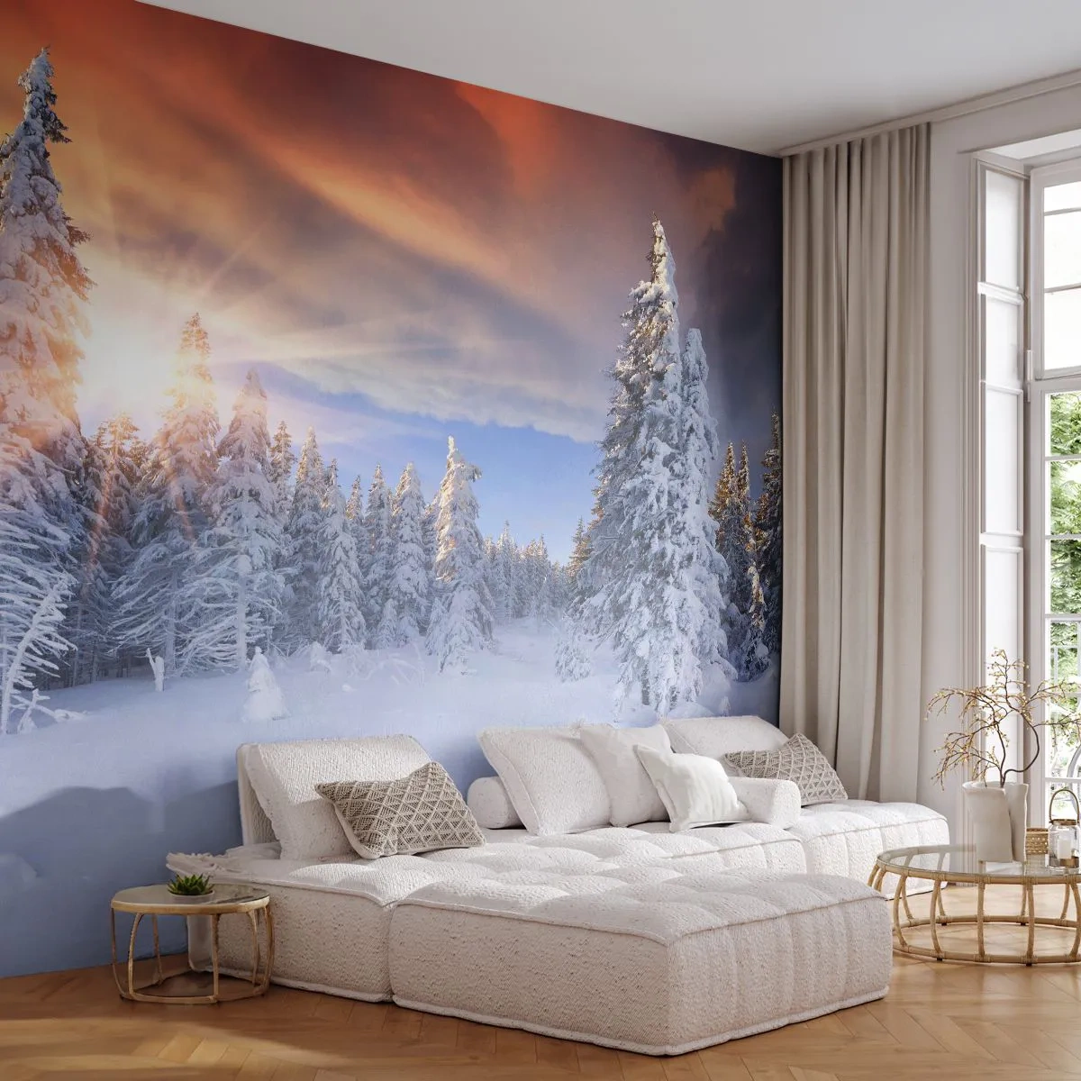 Fototapet Premium Sand - Naturens snöiga spel - Landskap, Skog, Vinter - 100x70 cm
