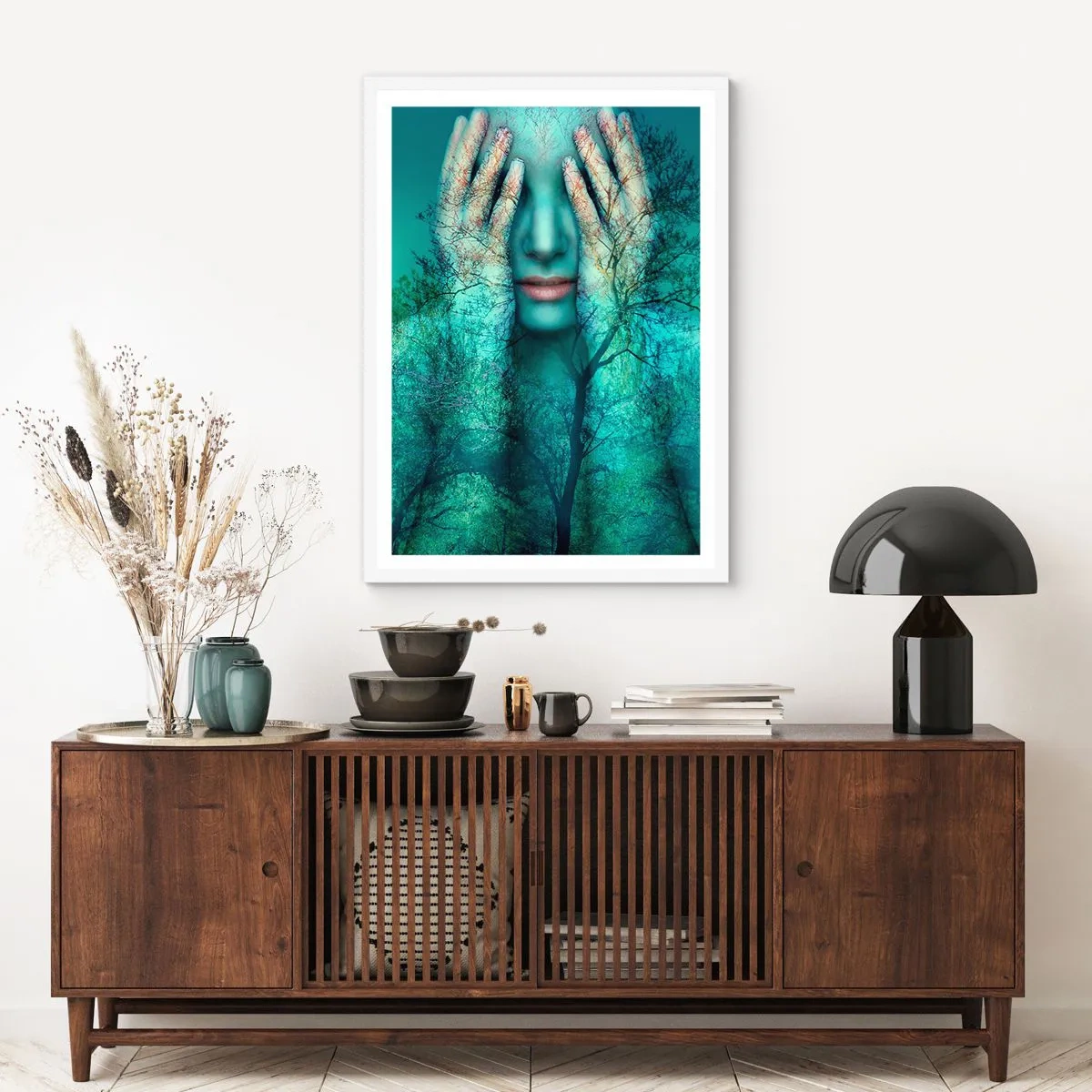 Affisch i vit ram - Doppad i blått - 70x100 cm