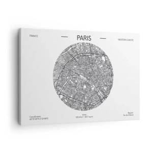 Canvastavla - Bild på duk - Karta över Paris i minimalistisk stil - 70x50cm - Paris anatomi - Modern väggdekoration för vardagsrum och sovrum ARTTOR