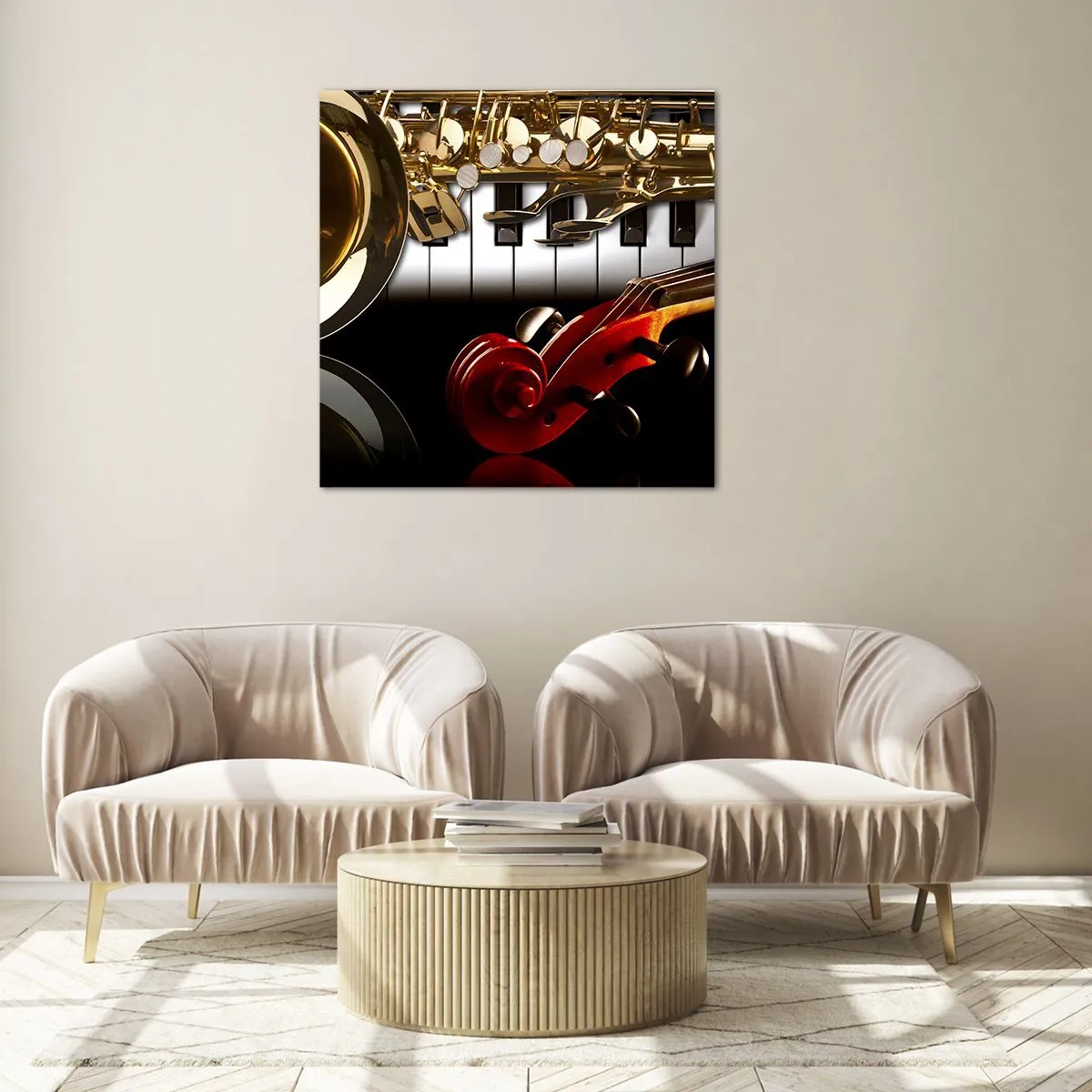 Glastavla - Bild på glas - Plåt, trä och elfenben - 60x60 cm