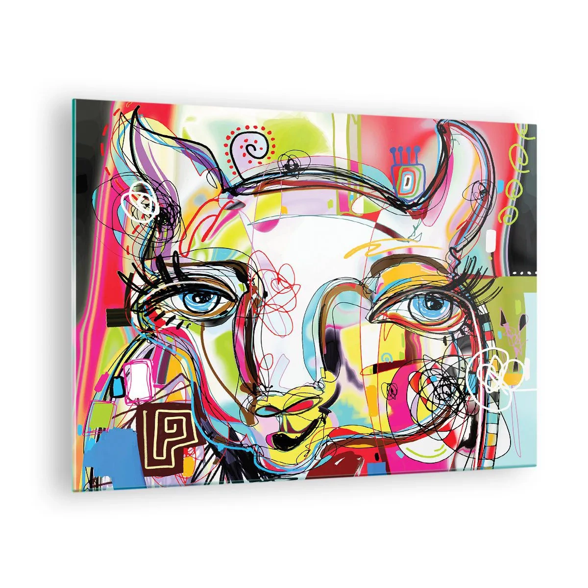 Glastavla - Bild på glas - Abstrakt bild av ett kattansikte i färgglatt konstnärligt uttryck - 70x50cm - Kattnaturens rikedom - Modern väggdekoration för vardagsrum och sovrum ARTTOR