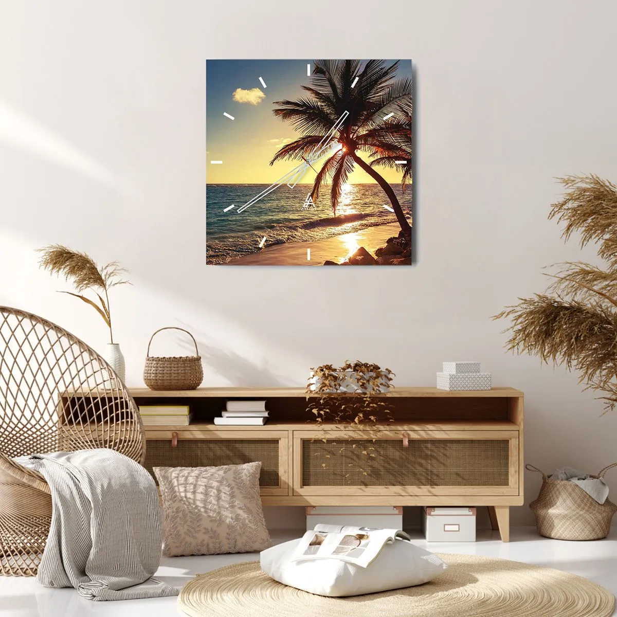 Väggklocka - Klocka på glas - Sommar under palmträden - 30x30 cm