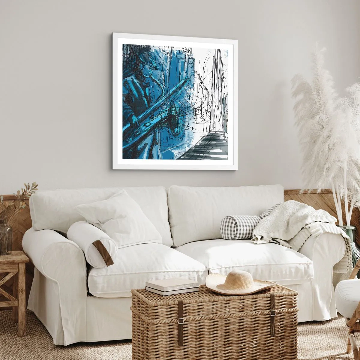Affisch i vit ram - Stadsrapsodi - 40x40 cm