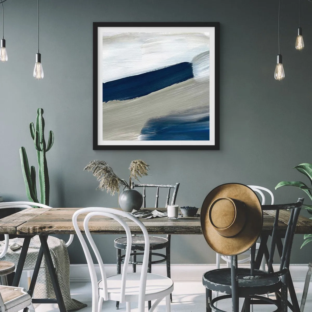 Affisch i svart ram - Möte med vitt - 50x50 cm