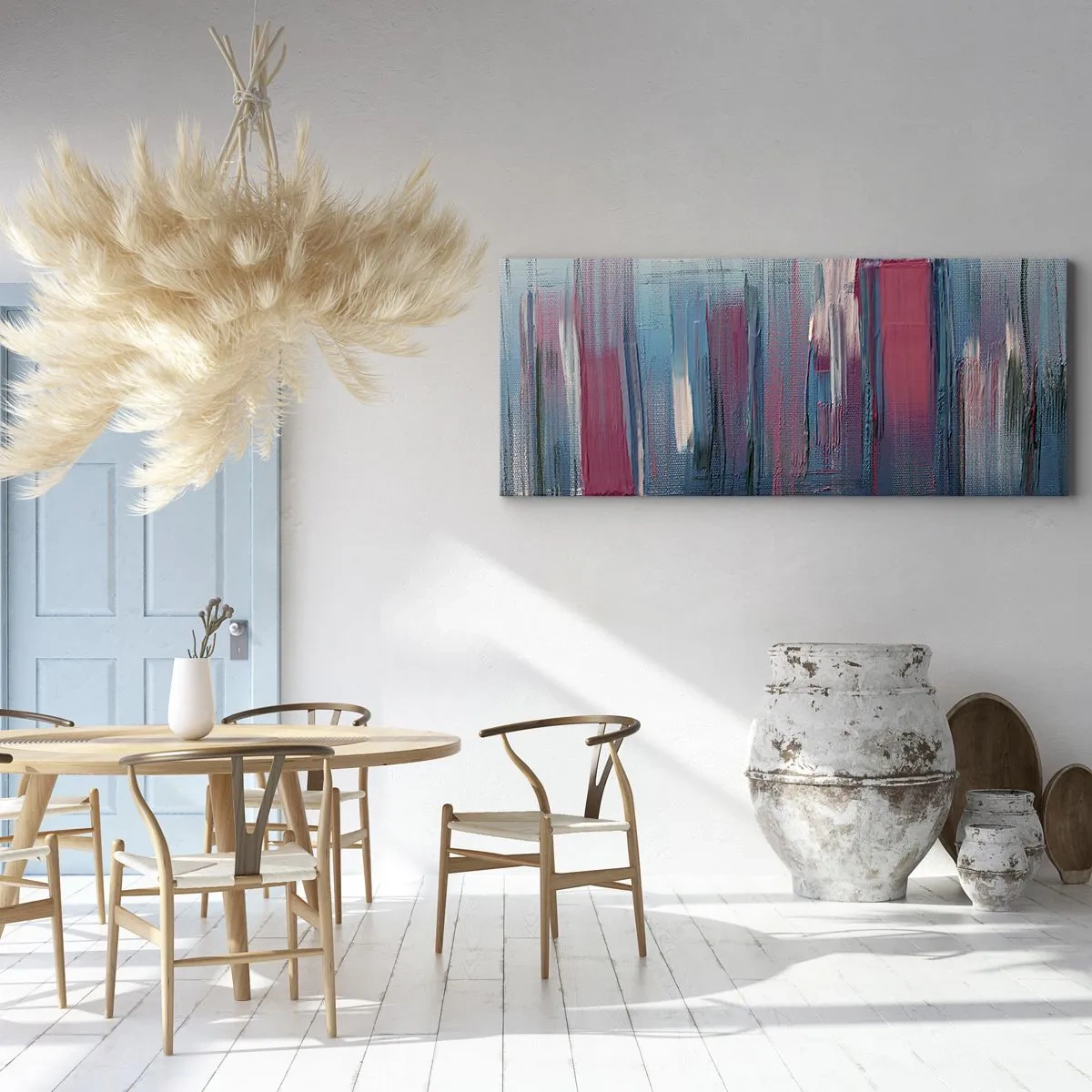 Canvastavla - Bild på duk - Vertikal komposition i blått och rött - 100x40 cm