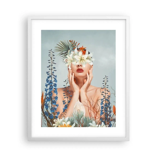 Affisch i vit ram - Kvinna - blomma - 40x50 cm