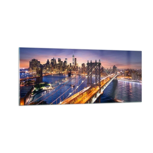 Glastavla - Bild på glas - Över ljusbron till stadens hjärta - 100x40 cm