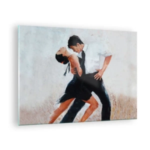 Glastavla - Bild på glas - Ett par som dansar tango i en dynamisk pose - 70x50cm - Mina drömmars tango - Modern väggdekoration för vardagsrum och sovrum ARTTOR
