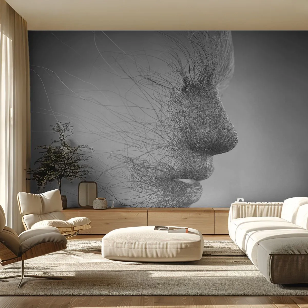 Fototapet Premium Canvas - Vindens ande - Abstraktion, Kvinnans ansikte, Grafik - 300x210 cm