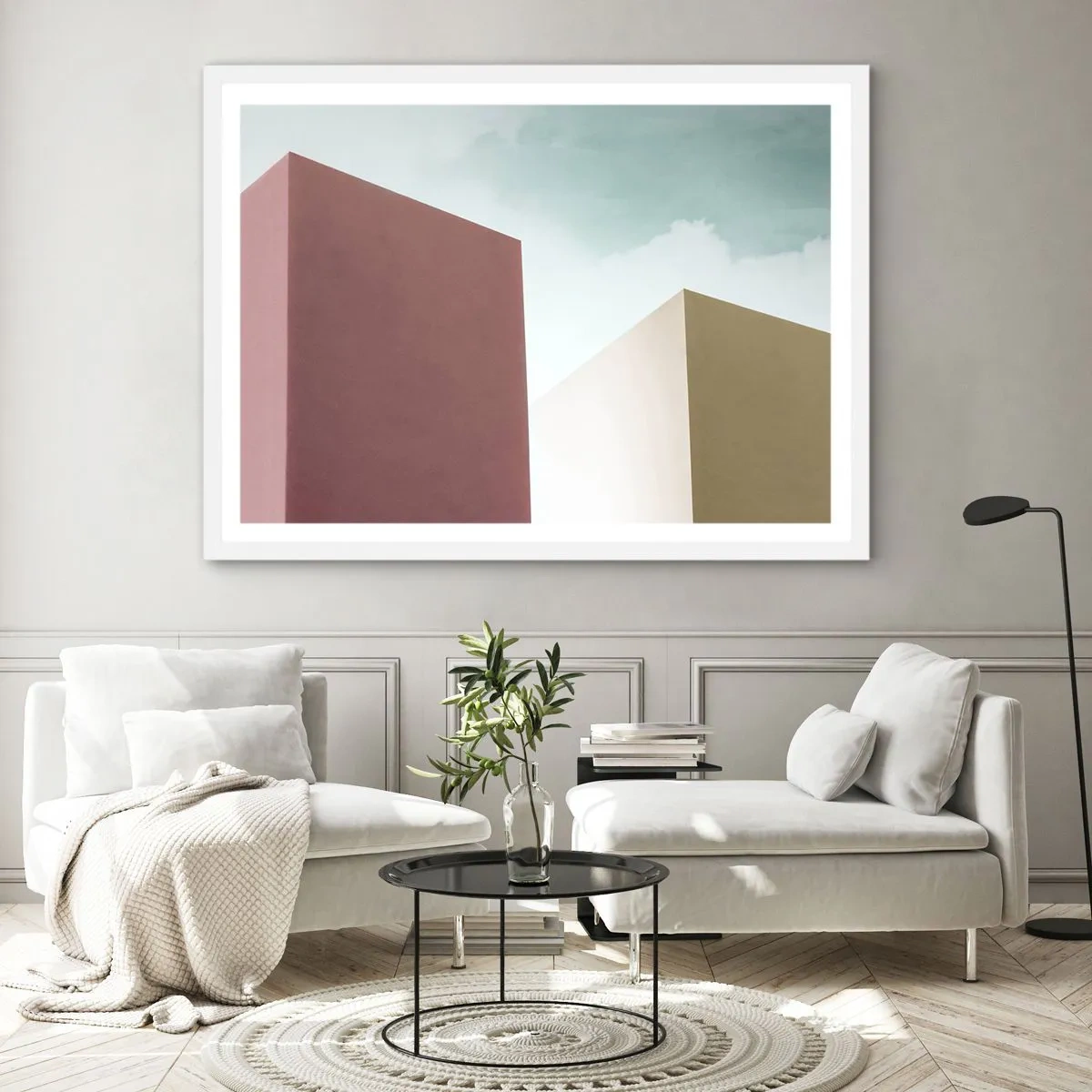 Affisch i vit ram - Geometri av en solig sommar - 40x30 cm