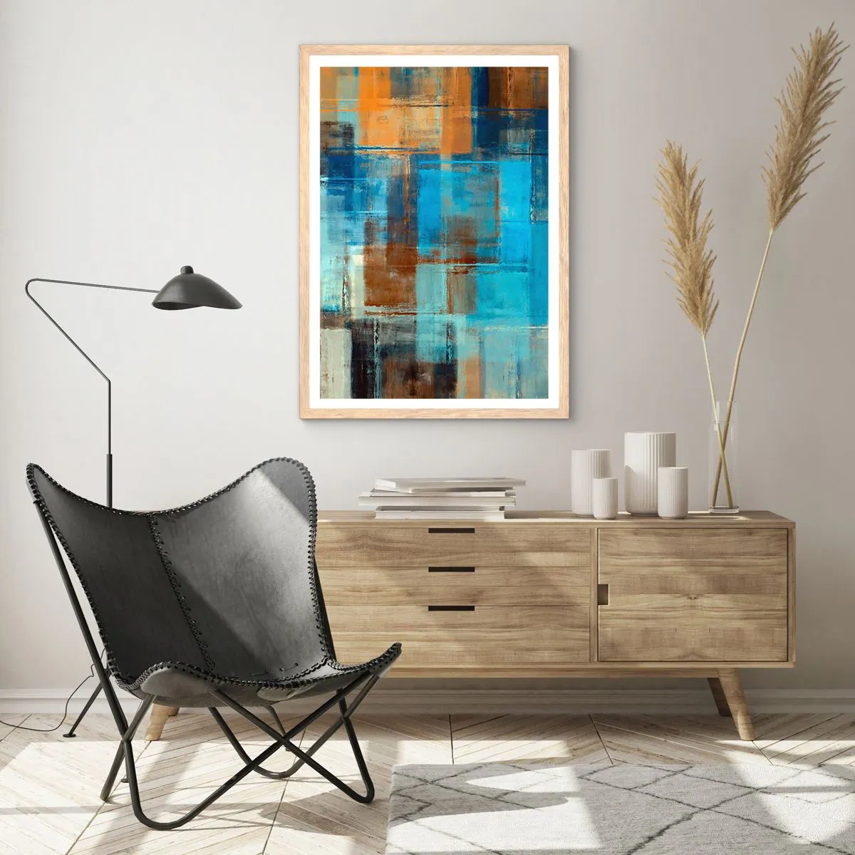 Affisch i ram av ljusek - Genom blåa gardinen - 70x100 cm