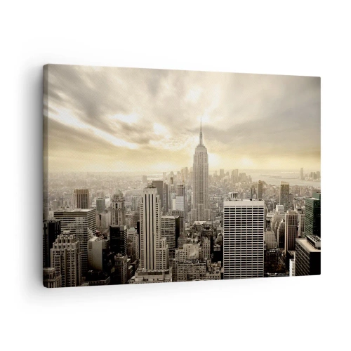 Canvastavla - Bild på duk - Panorama över staden med utsikt över Empire State Building - 70x50cm - New York i grånyanser - Modern väggdekoration för vardagsrum och sovrum ARTTOR