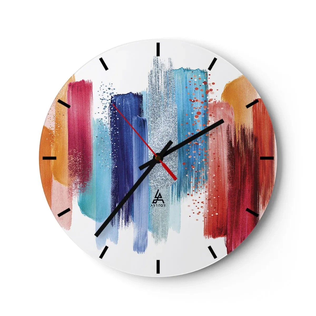 Väggklocka - Klocka på glas - Abstrakt motiv med färgglada former och texturer - 30x30cm - Upp och ner  - Modern väggdekoration för vardagsrum, kök och sovrum ARTTOR