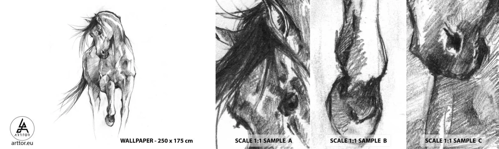 Provbit av självhäftande fototapet Deluxe Sticker - Elegant trav - Häst, Grafik, Djur - 100x30 cm