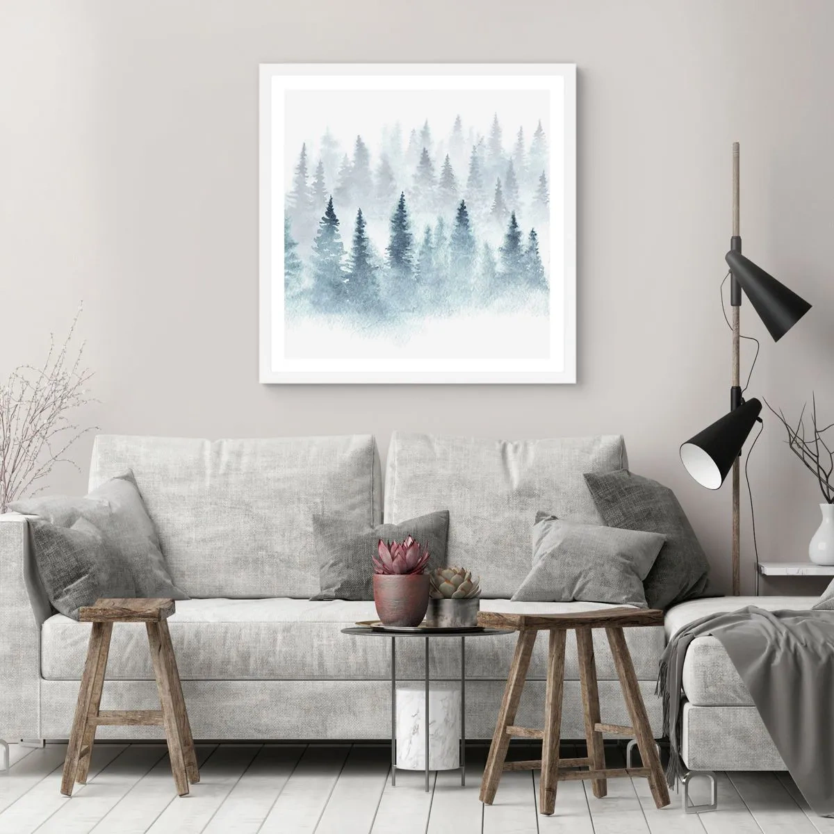 Affisch i vit ram - Insvepta i dimma - 60x60 cm