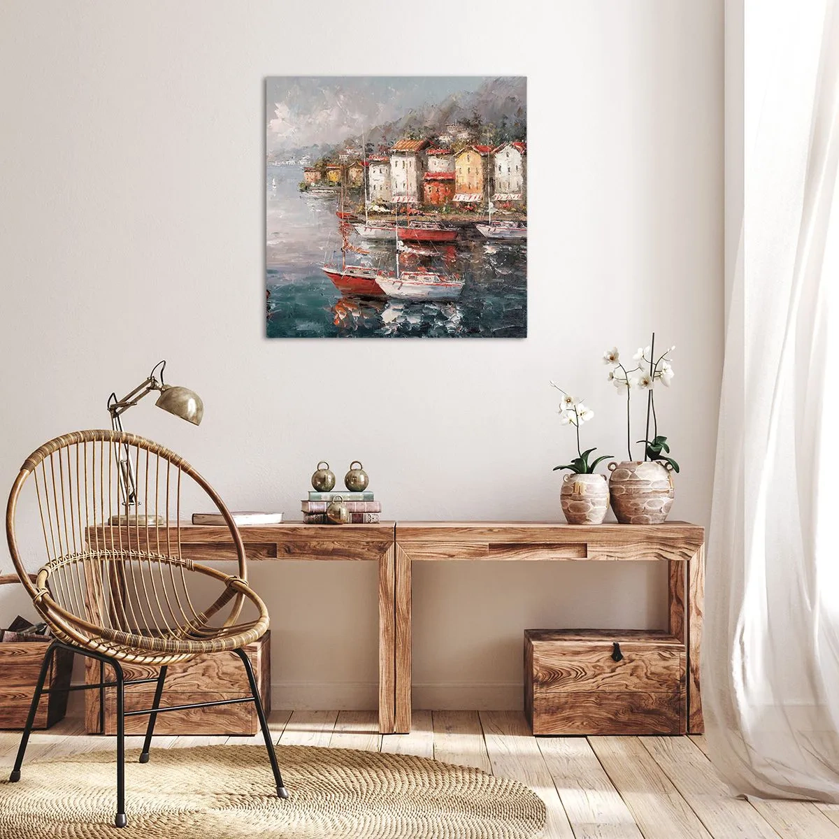 Canvastavla - Bild på duk - Romantisk hamn - 30x30 cm
