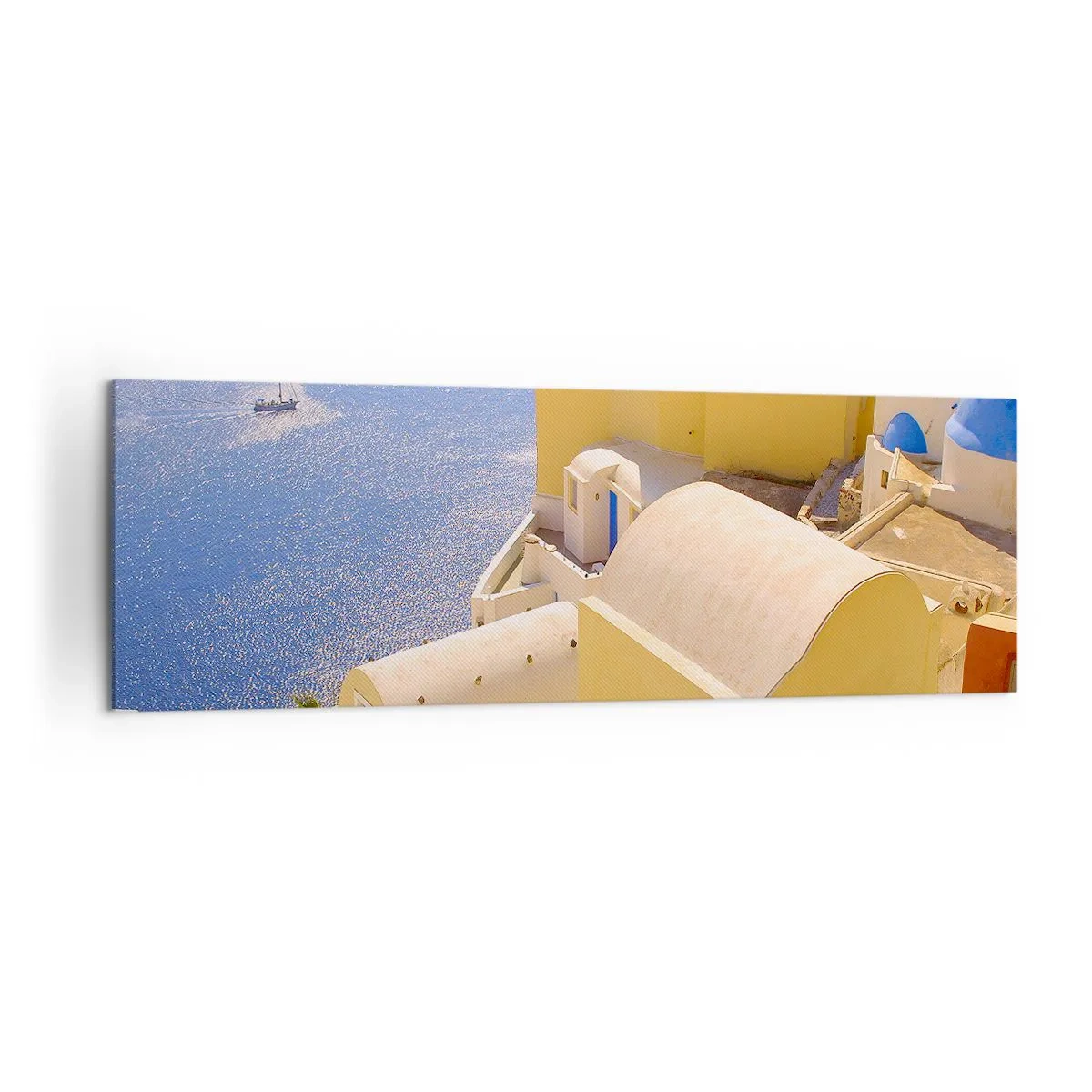 Canvastavla - Bild på duk - Grekiskt landskap i vit och blå - 160x50 cm