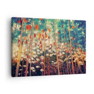 Canvastavla - Bild på duk - En färgglad bambuskog med intensiva färger - 70x50cm - Lövbladens hemlighetsfulla liv - Modern väggdekoration för vardagsrum och sovrum ARTTOR