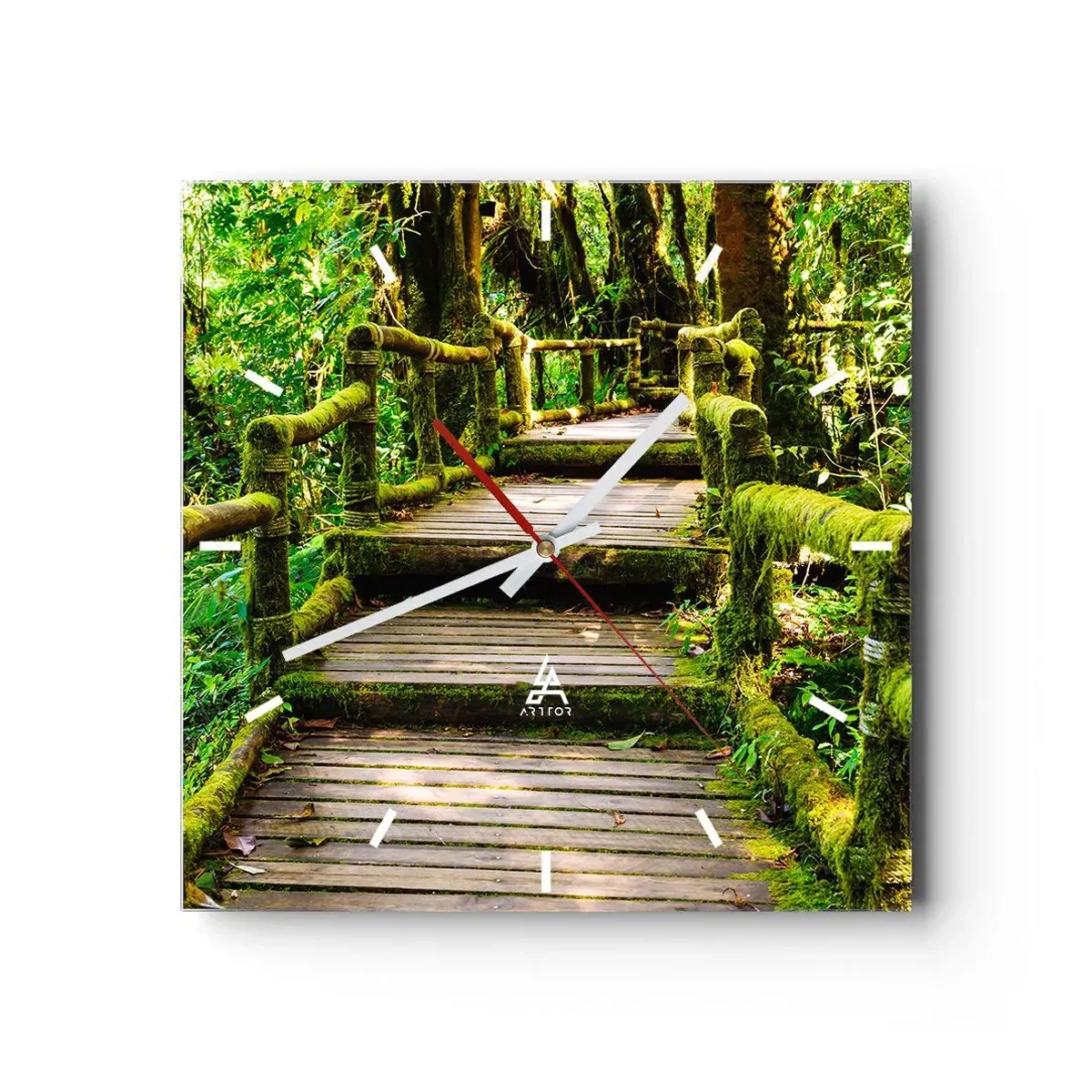 Väggklocka - Klocka på glas - Grön korridor - 30x30 cm