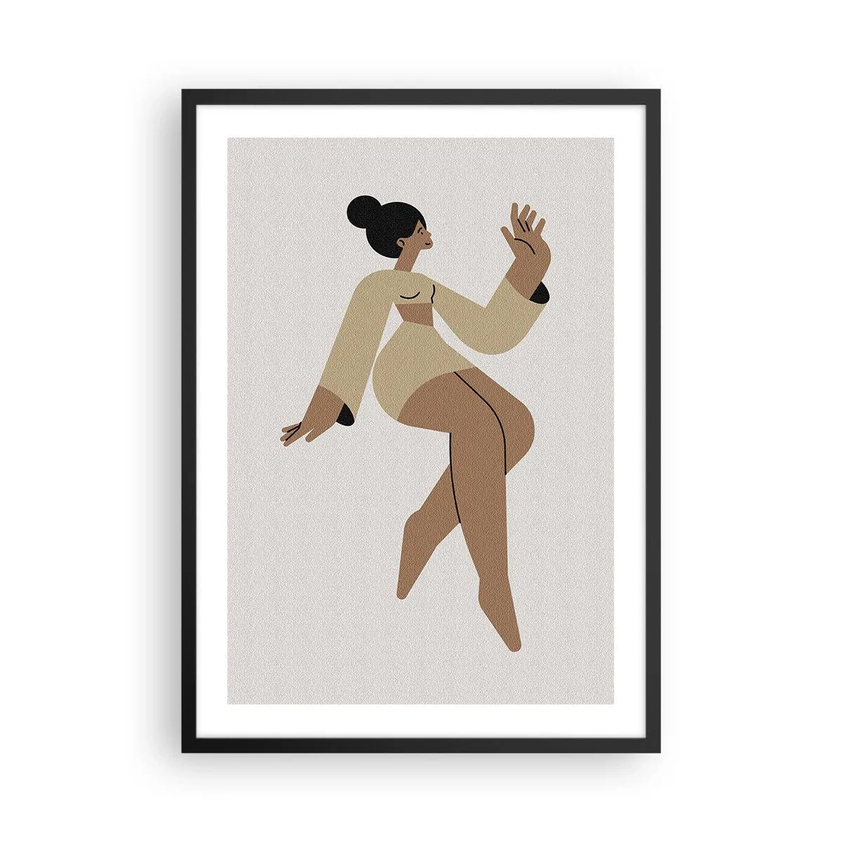 Affisch i svart ram - En minimalistisk illustration av en kvinnlig figur i rörelse. - 50x70cm - Form av stil - Modern väggdekoration för vardagsrum och sovrum ARTTOR